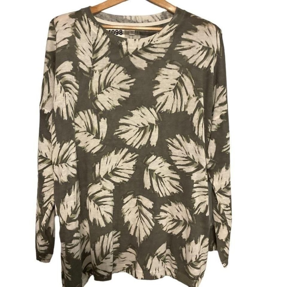 J Jill Womens linen XL‎ Palm Leaf Printed Sweater Pullover - Picture 8 of 9
